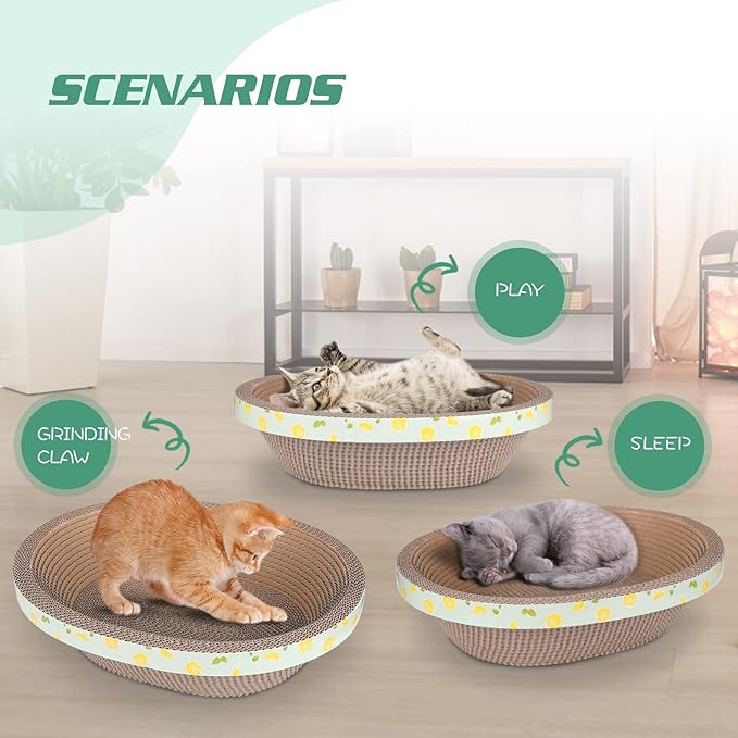 Oval Large Cat Scratcher Cardboard Bed Lounger Couch, Cat Scratching Board Lounge Box Durable, Corrugated Cat Scratch Pad for Indoor Cats Furniture Protector 19.5" × 15.6" × 4.7"