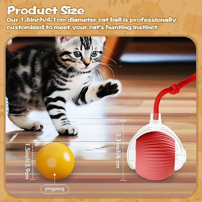Interactive Cat Ball Toys for Indoor Cats, Upgraded Automatic Cat Toys for Bored Indoor Adult Kitty, Peppy Pet Ball for Cats, 360°Smart Rolling Kitty Balls Toy (Red)