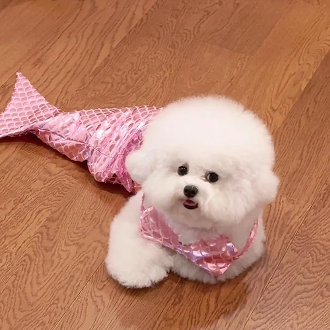 Cat Mermaid Costume Creative Cat and Dog Costumes Funny Fishtail Dress Puppy Mermaid Fishtail Dress Pet Mermaid Costume Humor Funny Photo Props (Pink)