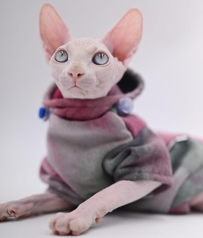 Duo MASUMI Hairless Cat Clothes Autumn Winter Warm Thick Fleece Hoodie Sphynx Cat Warm Cat Clothes for Devon,Cornish,Peterbald (XS)