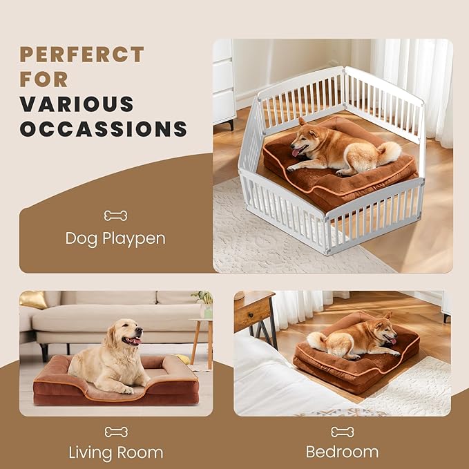 DUMOS 42x32 Inch Orthopedic Dog Beds for XL Large Sized Dogs, Machine Washable Cover Pet Bed, Anti-Slip Waterproof Memory Foam Couch Bed for Indoor Dogs and Cats, Brown