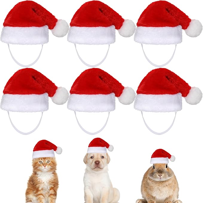 Jmkcoz 6 Pieces Pet Cat Dog Christmas Santa Hat Holiday Party Cute Costumes for Puppy Kitten Christmas Cosplay Dress Up Supplies (Classic)