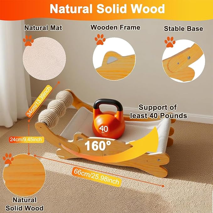 Sisal Cat Scratcher Bed,Extra Large Solid Cat Scratching Board Couch Scratcher Cardboard with Sisal Ball,26.8 Inch Hammock Lounger for Indoor Cats, Furniture Protector