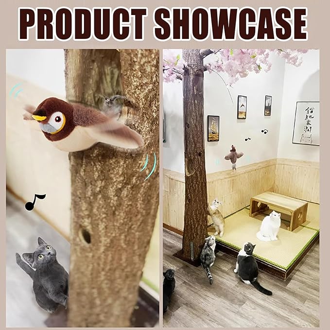 Dumwick 2026 Upgrade Interactive Chirping Bird Cat Toy,Flapping Wingss with Realistic Sounds,Simulated Chirping Bird Cat Toy for Indoor Play and Exercise (Sparrow 1pcs)