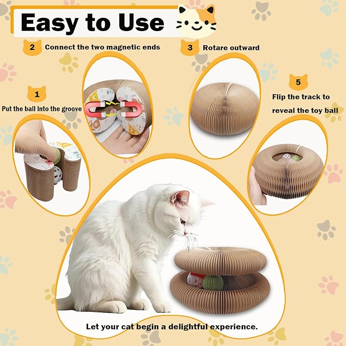 Kitty Kurlz Cat Toys Magic Organ Cat Scratcher Shape Shifting Cat Toy with Catnip Balls Cat Puzzle Toy Accordion Ultimate Interactive Kitten Toys for Indoor Cats