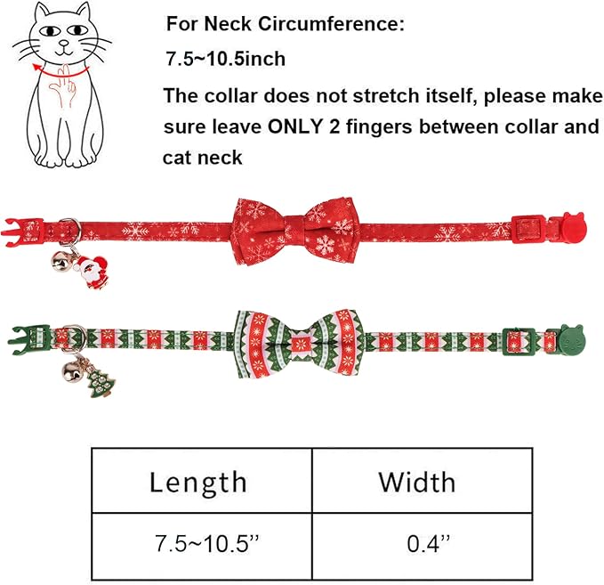 ADOGGYGO Christmas Cat Collar with Bowtie Bell - 2 Pack Red Green Cat Christmas Bowtie Collars