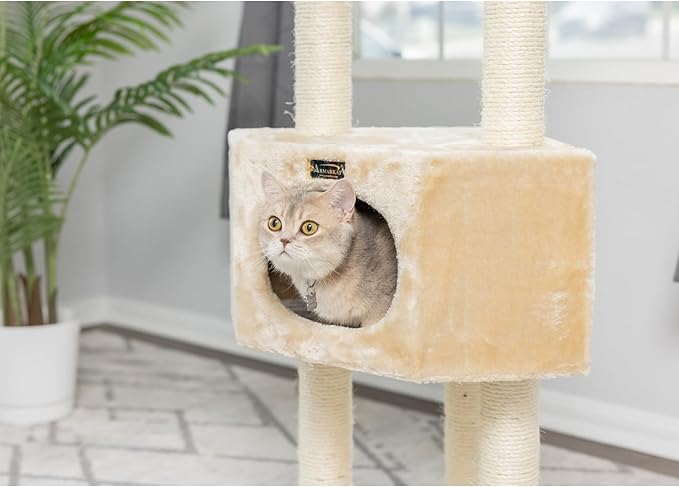 Aeromark 3 Tier Cat Tree, Armarkat Real Wood Scratch furniture A5201, Beige