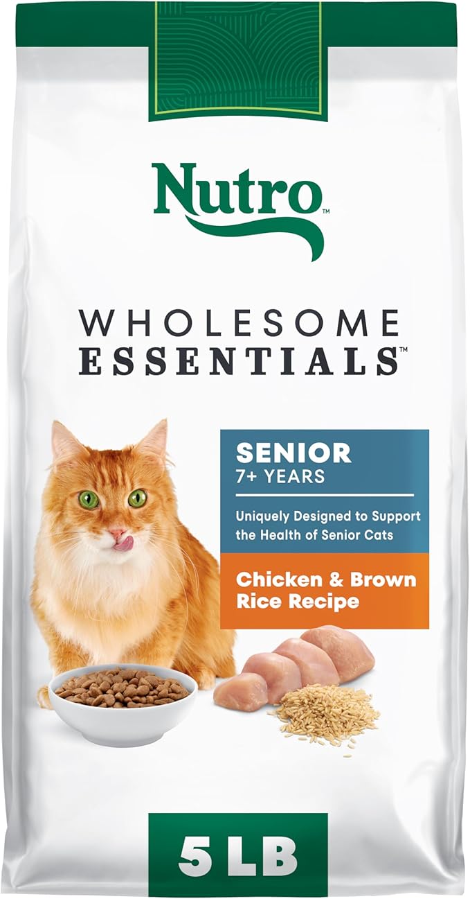 Nutro Wholesome Essentials Senior Dry Cat Food, Senior Cat Food Dry Chicken & Brown Rice Recipe, 5 lb. Bag