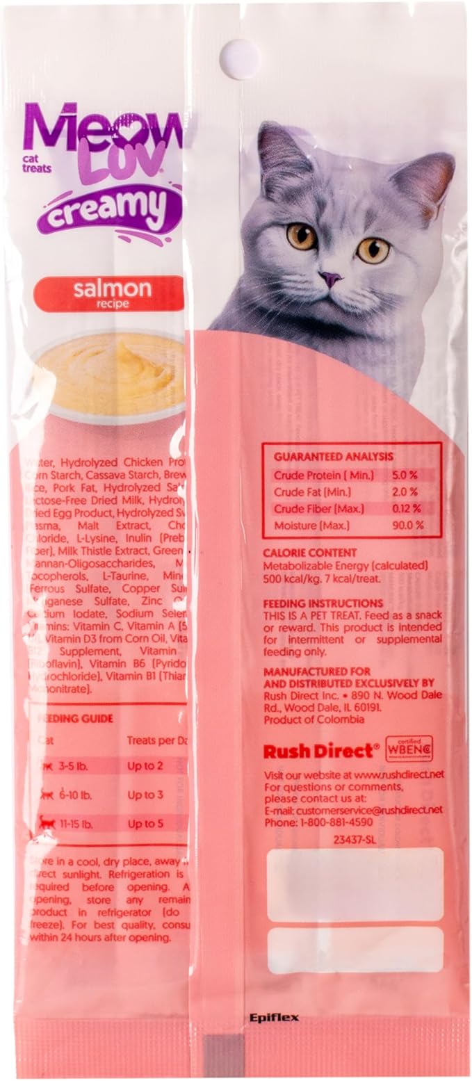 Meow Luv Lickable Cat Treats Variety Pack — Salmon & Tuna Squeeze Tubes — Carrageenan Free, No Artificial Preservatives — Prebiotic Fiber & L-Taurine — 0.5 oz Tubes, 10 Count (5 Salmon + 5 Tuna)