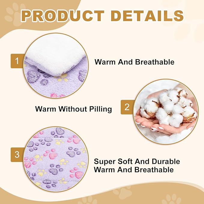 Dog Cat Bed Mat, Soft Coral Fleece Pet Cushion Pad with Cute Paw Print, Warm Washable Pet Bed 19x13 Inches, (Purple), Intended for Medium Small Dog Cat
