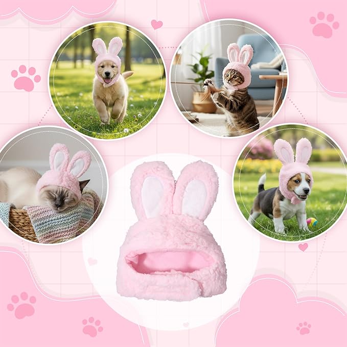 Cute Costume Bunny Rabbit Hat with Ears for Cats & Small Dogs, Soft Bunny Ears Dress Up Party Halloween Costume Accessories Easter Pet Costume for Cats Small Dogs Puppy(Pink)
