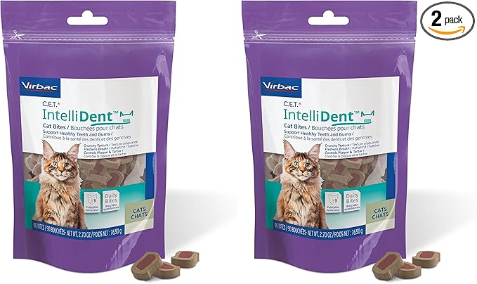 Virbac C.E.T.® INTELLIDENT® Cat Bites for Dental Care | Healthy Teeth and Gums | Fresh Breath,Chicken Flavor,(Pack of 2)