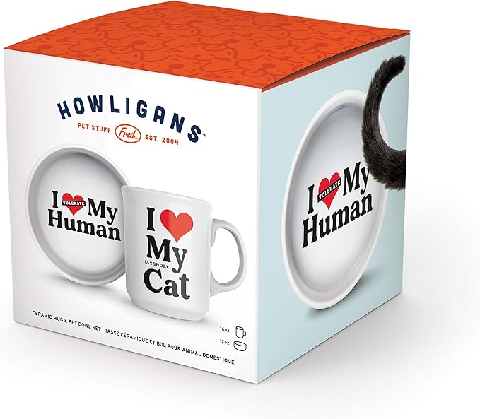 Genuine Fred Howligans - Mug + Cat Bowl - Love Cat, White
