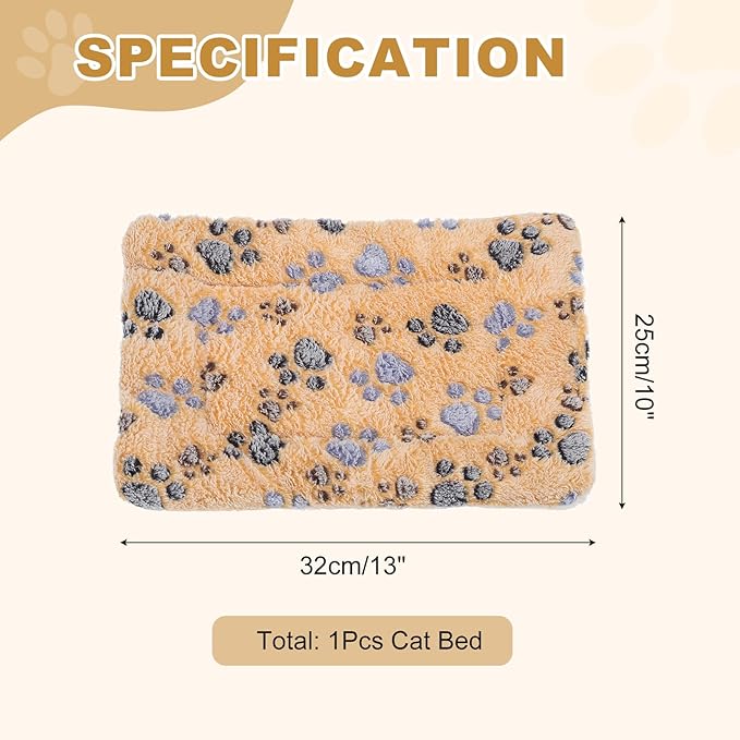 Dog Cat Bed Mat, Soft Coral Fleece Pet Cushion Pad with Cute Paw Print, Warm Washable Pet Bed 13x10 Inches, (Coffee), Intended for Medium Small Dog Cat