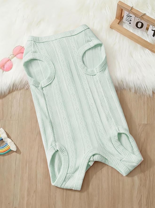 Angrypet All-Season Pet Shirts Onesie Pajamas for Small Dogs Cats Solid Ribbed Pets Clothes Small Puppy Outfits Green Medium