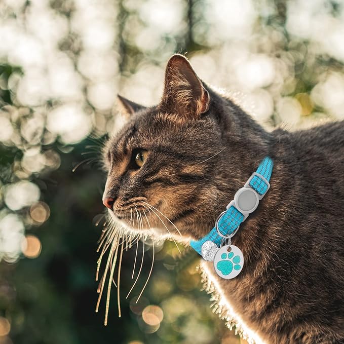 CAMAL Reflective Cat Collar with Name Tag, Personalized Cat Collar Breakaway with Bell, Customized Cat Collar Adjustable for Girls & Boys