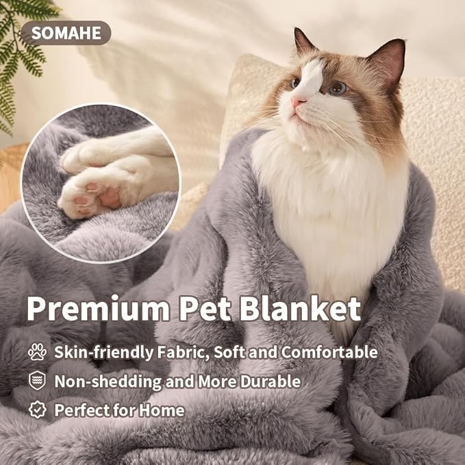 SOMAHE Cat Blanket, Reversible Sherpa & Bubble Fleece Pet Throw, Ultra-Soft Plush for Indoor Cats, Machine Washable, Anti-Static, Warm & Cozy, 22"×18" Inch Gray