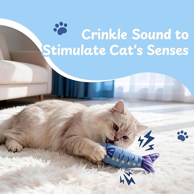 Nocciola Catnip Toys for Indoor Cats - 3 Pack Cat Toys Fish with Sardine Can Pouch, Cat Nip Toys Cat Kicker Toy with Crinkle Paper, Interactive Cat Toy for Kitten Enrichment, Cat Gifts