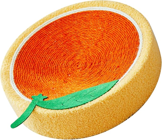 Cat Scratcher Bed Round Sisal Cat Scratcher Cardboard Cat Scratcher Lounge Bed Cat Scratcher Bowl Nest with Cartoon Pattern for Couch Carpets Sofas Protector (Orange)