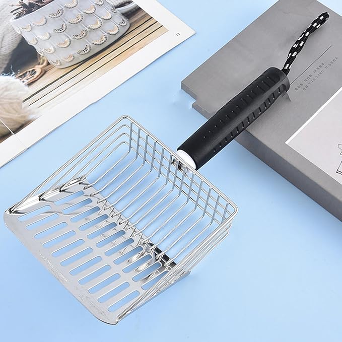 Haofy Cat Litter Scoop,Stainless Steel Litter Scoop with Portable Cleaning Brush and Storage Stand for Cat Box Cleaning