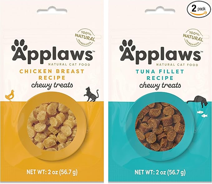 Applaws Natural Grain-Free Chewy Cat Treats in 2 Flavor Bundle: 1 Tuna Fillet Recipe and 1 Chicken Breast (2 Bags Total, 2 Oz Each)