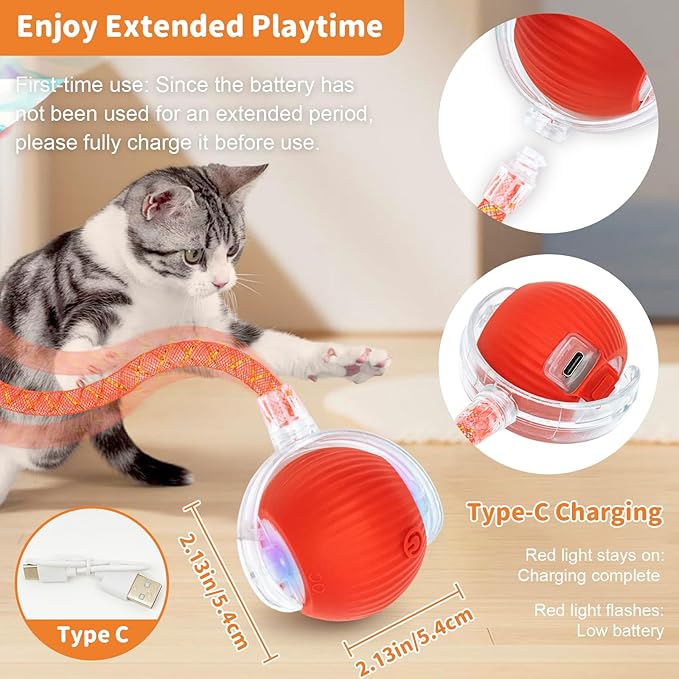 Interactive Cat Toys for Indoor Cats Smart Automatic Ball Rolling for Bored Kitten Pet Upgraded Speedy Moving Chase Dogs Toy Mothers Day Gifts Red Dragonfly