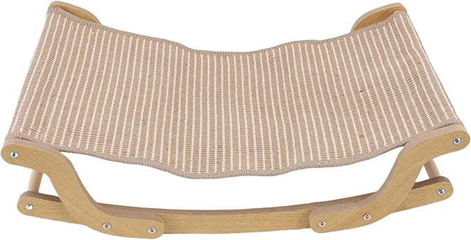 Focket Cat Scratcher Bed, 54x36x15.5cm Pine Wood Cat Scratch Lounger, Hammock Lounge with Tightly Woven Hemp Pad for Large Cats Multi Households Furniture Protector