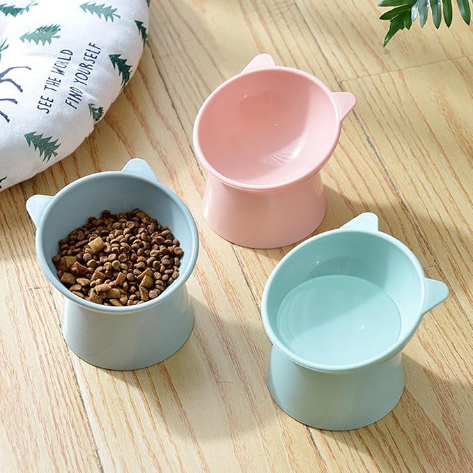 Raised Cat Food Bowl, 15° Tilted Whisker Friendly Dog Water Bowl Anti Vomiting Pet Dishes Puppy Ergonomic Feeding Set Supplies for Cats and Puppies (Green)
