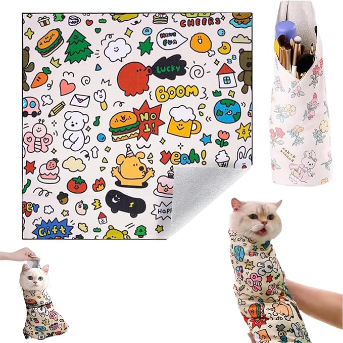 Cat Grooming Wrap-Cat Wrap for Cutting Nails, Cat Restraint for Nail Clipping, 21.5 Inch Cat Grooming Wrap, Velcro Fabric for Cats, Cat Burrito Wrap,for Clip Nails, Clean Ears (B,L(Within 11.1lbs))