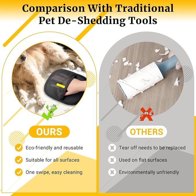 3PCS Pet Hair Removal Glove for Dogs & Cats, 2026-Upgraded Reusable Electrostatic Pet Hair Remover Glove, Magical Brush Pet Hair Mitt for Couch, Carpet, Furniture, Car Seat, Dog & Cat Grooming Gloves