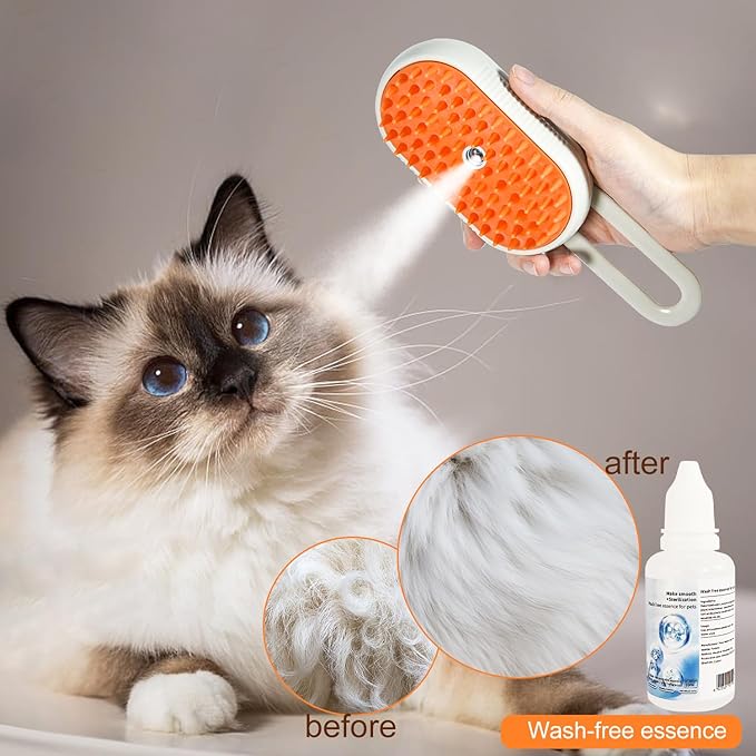 Cat Steam Brush, 4-in-1 Steam Brush For Cats, Electric Misting & Massage Tool For Cat Shedding Control, Gentle Grooming Cleaner, All-in-1 Pet Care Solution（White)