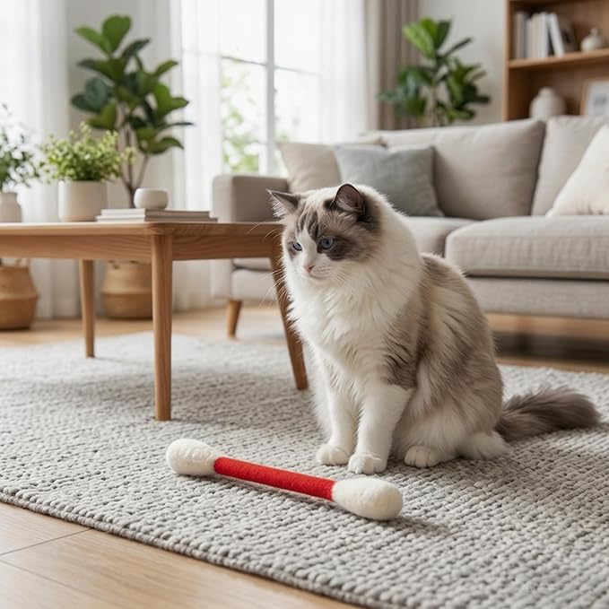 7-Piece Set 5.9inch giant q tip cat toy and 8inch Mint linen imitation fish,Qtip Cat Toy for Interactive Play Sessions and Anxiety Relief, Giant Qtip Toy for Indoor Cats with Stomach Discomfort