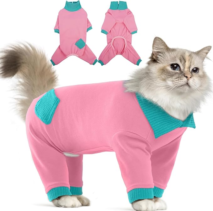 T'CHAQUE Sticky Hair Cat Clothes, Professional Recovery Suit for Cats, Anti-Shedding Shirt Outfit, Soft Pajamas for Kittens, Post-Surgery Onesie for Male & Female Cat