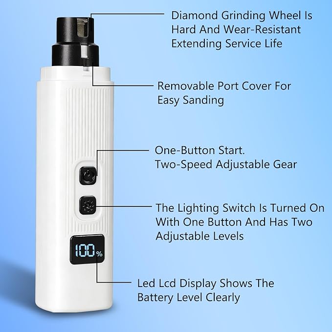 Cat Nail,2-Speed Electric Pet Nail Grinder, Safe Cut Cat Nail Trimmer Rechargeable Dog Nail Clippers with Light, Cat Nail Claw Clippers,Low-Vibration Ultra-Quiet for All Cats ＆Dogs (White)