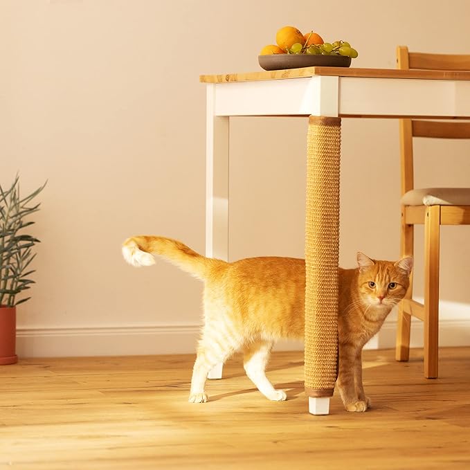 Navaris Table Leg Cat Scratcher - Sisal Scratching Mat Protector for Furniture Legs - Scratch Pad Protection with Wrap Around Straps 23 5/8" x 9 7/8"