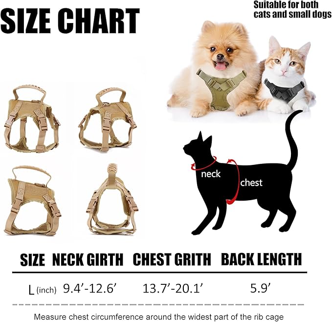 AIWAI Tactical Cat Harness for Walking Escape Proof, Adjustable Pet Vest Harness with Control Handle for Large Cat Small Dog, Soft Mesh, Gift with Patch