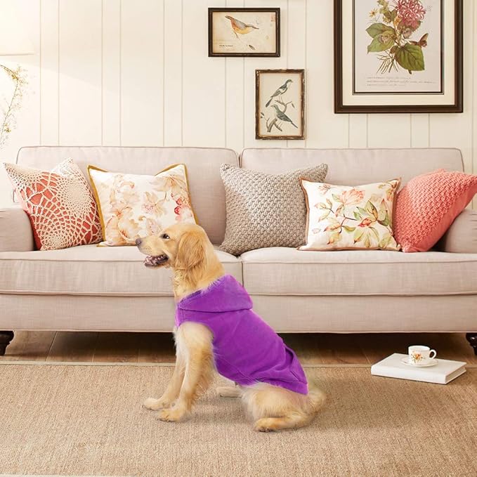 EXPAWLORER Dog Hoodie Fleece Sweater Vest, Hooded Dog Sweatshirt Fall Winter Pet Clothes with Leash Ring, Sleeveless Warm Cozy Puppy Clothing for Cat Small Medium Large Dogs Girl Boy, Purple M