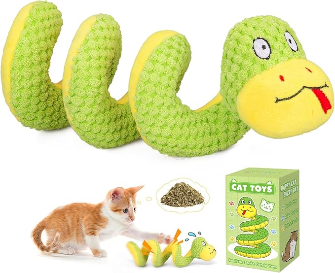 Retro Shaw 14" Large Crinkle Snake Cat Toy, Catnip & Silvervine Infused, Durable Chew Resistant Plush for Aggressive Chewers, Realistic Stuff Snake Interactive Kicker Toy for Large Indoor Cats