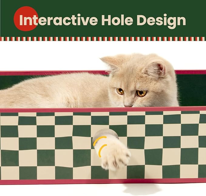 Conlun Cat Scratcher Box with 3-Layer Corrugated Pad, Heavy-Duty Double-Sided Cardboard Scratching Board & Bed, Checkered Design, for Cats, Large
