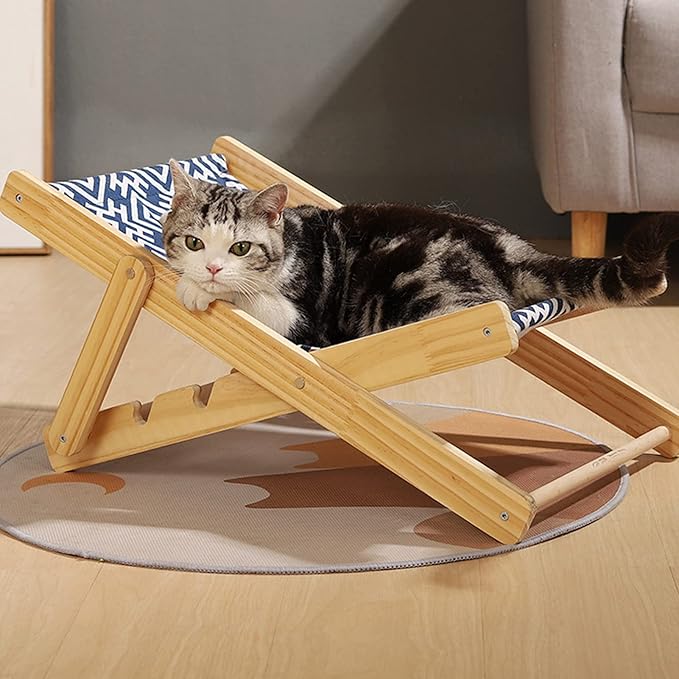TITA-DONG Cat Hammock Bed, Elevated Cat Bed with Durable Sisal Scratcher, Durable and Non Shedding Sisal Scratcher, Wood Cat Chair Cat Furniture of Mini Beach Chair for Pet Cat(Canvas)