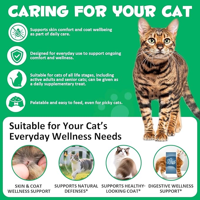 Specifically Formulated for Cats, Chewable Tablets for Cats & Kittens, Daily Support for Flea & Tick Defense, Immune Health & Gut Care, All Breeds & Ages, 30 Chewable Supplements