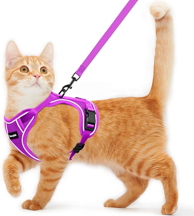 Cat Harness and Leash for Walking Escape Proof Soft Adjustable Cat Leash Breathable Comfortable Vest Easy to Wear Kitten Harness for Outdoor Travel (Purple, M (13-18lb))