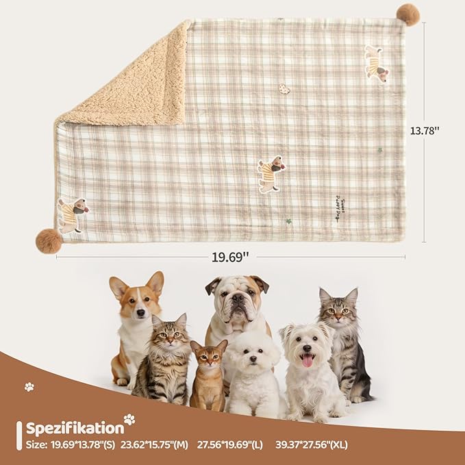 Jiupety Cat Blanket for Indoor Cats Washable Calming Cozy Pet Blankets Cat Throw Blanket with 2 PCS Fluffy Fur Balls Kitten Puppy Blanket for Bed Couch Chair,Brown