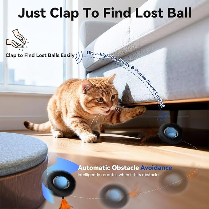 Interactive Cat Toy with Motion Activated Ball & 7-Hole Play Mat, Hide and Seek Exercise Game for Indoor Cats, Automatic Moving Cat Ball in Pouch, Rechargeable Kitten Toys (Starry Night)
