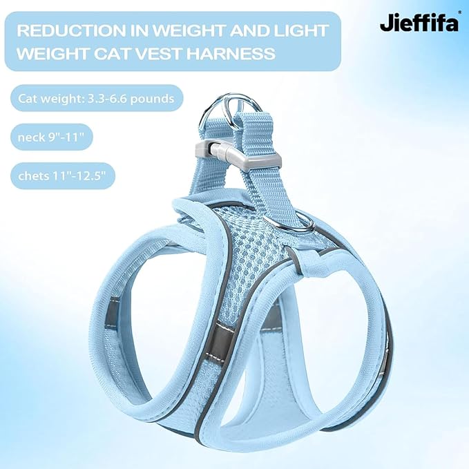Cat Harness and Leash Set - Adjustable Soft Vest, Reflective Step-in Design for Safe Walking (Blue)