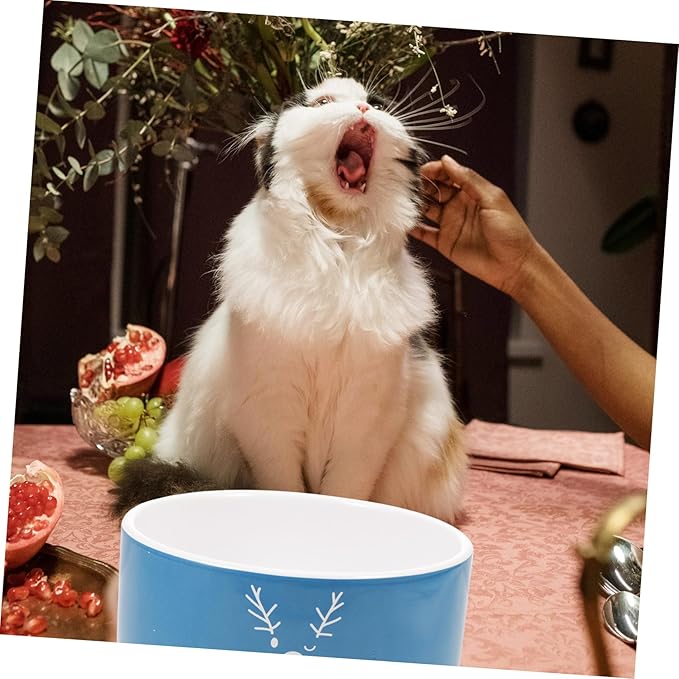 ORFOFE 1pc Christmas Elk Pattern Ceramic Cat Bowl Cute Festive Pet Food Container for Cats and Easy Holiday Feeding and Watering