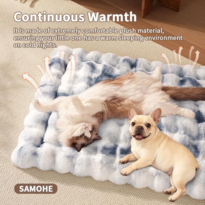 SOMAHE Cat Bed, Plush Faux Fur Kneading Flat Mat - Machine Washable Fluffy Pet Bed for Indoor Cats, Non-Slip Small Kitten Bed, Therapeutic Knead Cat Mat for Couch & Window Sill, 23"×15" Inch, Blue