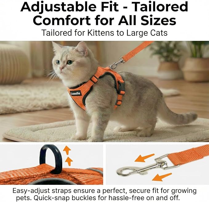 Luxelle 2 Pack Escape-Proof Cat Harness and Leash Set for Walking – Adjustable No Pull Soft Vest with Easy-Wear Buckle, Reflective Straps, Breathable Mesh – Outdoor Travel Harness for Cats & Kittens