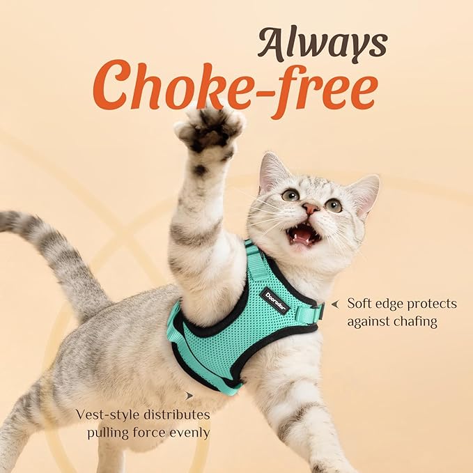 Dooradar Cat Harness and Leash Set, Escape Proof Safe Adjustable Kitten Vest Harnesses for Walking, Easy Control Soft Breathable Mesh Jacket with Reflective Strips for Cats, Green, XS