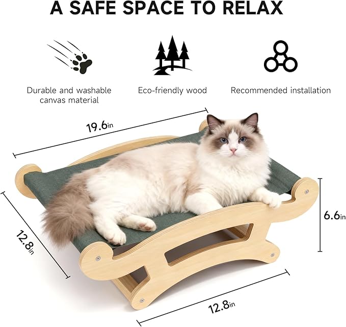 Cat Scratcher Bed, Wood Cat Couch & Sisal Scratching Board, Sturdy Cat Hammock & Scratch Pad Lounge for Indoor Cats, Multi-Cat Furniture for Deep Sleep